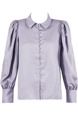 Lilac Buttons Trim Pleated Shoulder Shirt