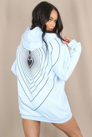 Sky Blue Heart Ripples Print Back Hoodie