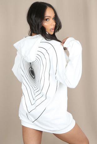 White Heart Ripples Print Back Hoodie