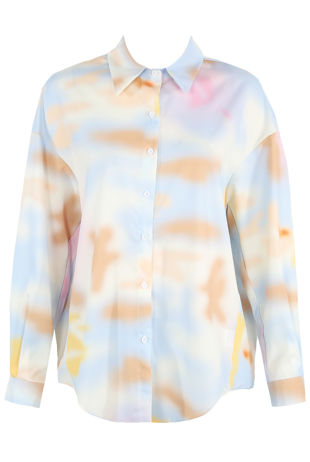 Beige Tie Dye Print Long Sleeve Shirt