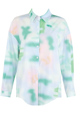 Green Tie Dye Print Long Sleeve Shirt