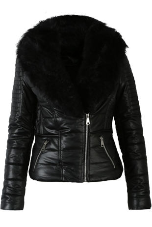 Black Fur Collar Puffer Jacket