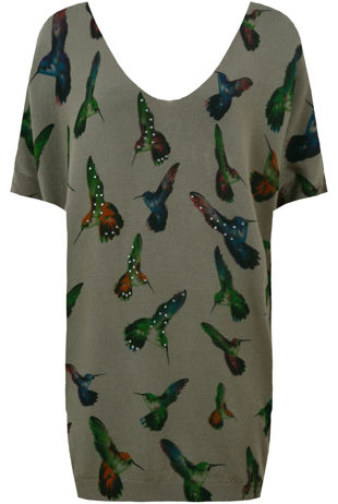 Khaki Humming Bird Print Jumpers