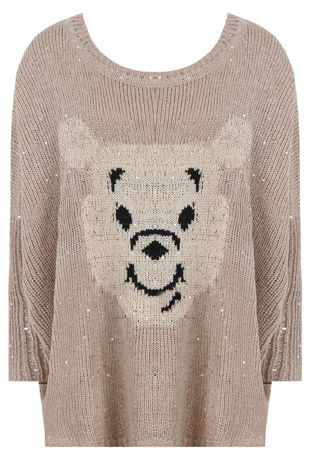 Beige Festive Winter Bear Knitwear 