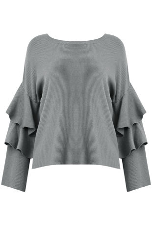Grey Layered Sleeve Knitted Jumpers