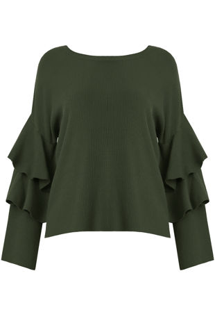Khaki Layered Sleeve Knitted Jumpers