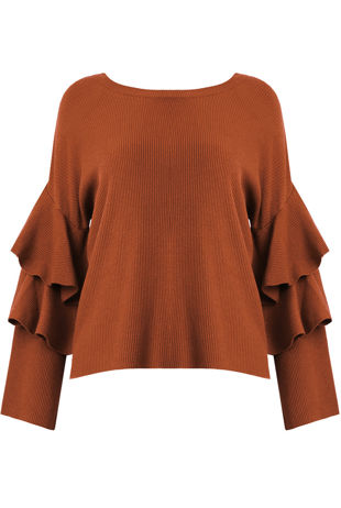 Camel Layered Sleeve Knitted Jumpers