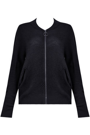 Black Ribbed Front Zip Up Knitted Jumpers