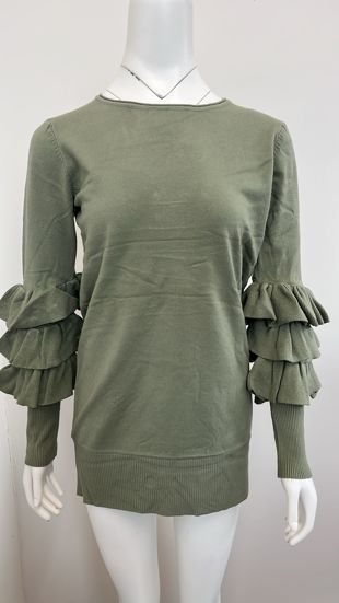 Green Ribbed Layered Sleeve Knitted Midi Dress