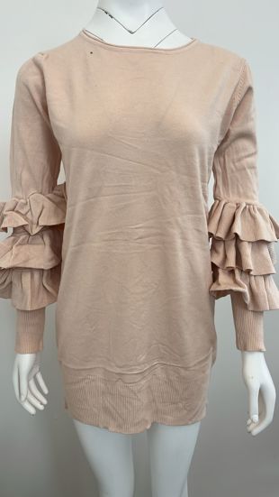 Rose Ribbed Layered Sleeve Knitted Midi Dress