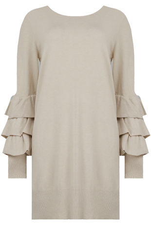 Cream Ribbed Layered Sleeve Knitted Midi Dress