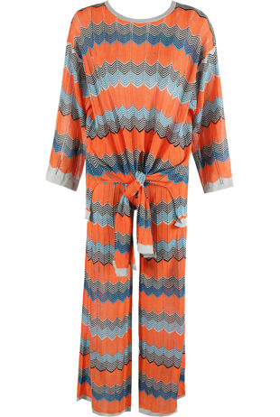 Rust Wavy Print Front Knot Tops & Trouser Co-Ord