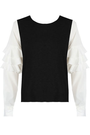 Black Jumper With Tiered Shirt Sleeve 