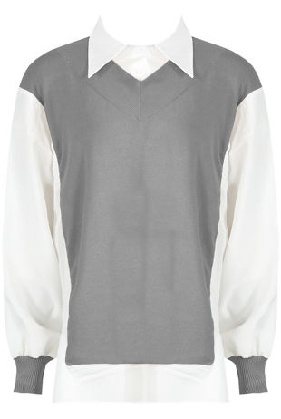 Grey Bib Collar Jumper Shirt 