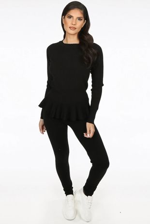 Black Fine Knit Loungewear Two Piece Set