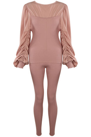 Ruched Sleeves Knitted Loungewear