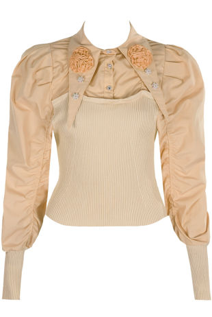 Beige Embellished Shirt With Knitted Bodice
