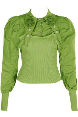 Green Embellished Shirt With Knitted Bodice