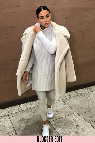 Beige Knitted Longline Jumper & Leggings Set 