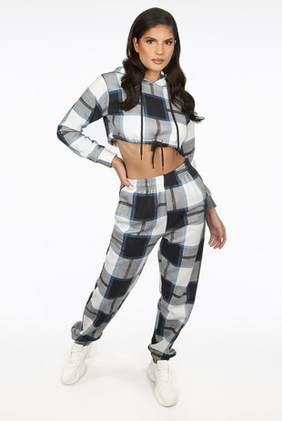 Check Cropped Hoodie & Jogger Loungewear