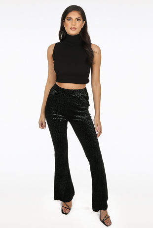 Green Foil Animal Print Flared Trouser