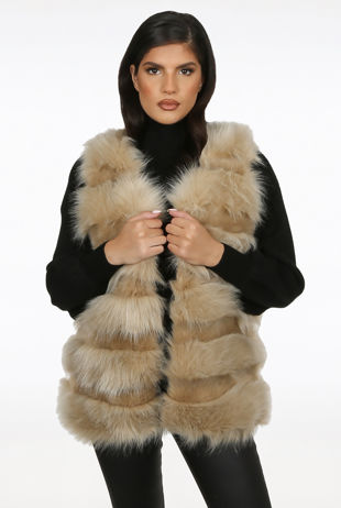 Beige Layered Shaggy Faux Fur Gilet 