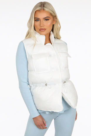 White Pocket Front Quilted Gilet