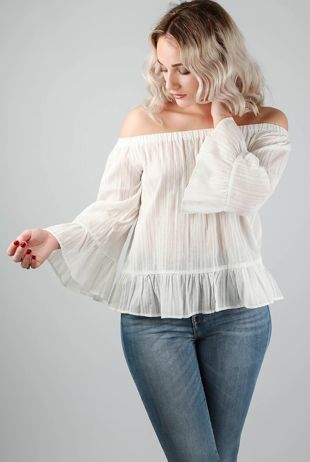 White Off The Shoulder Baggy Sleeve Top