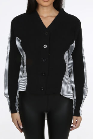 Black Button Up Pinstripe Shirt Back Sweater