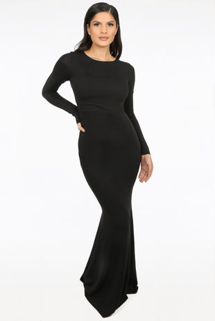 Black Lurex Open Back Fish Tail Maxi Dress