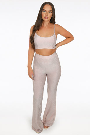 Rose Lurex Bralet & High Waist Flare Ankles Trouser Co-Ord