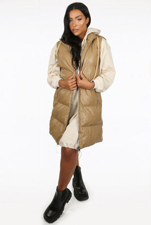 Camel PU Hooded Gilet