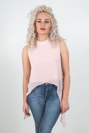 Rose Chiffon Layered High Low Top