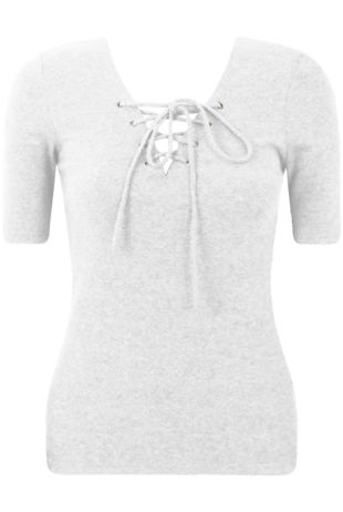 Cream Ribbed Jersey Lace Up Top