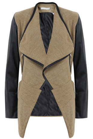 Knitted Beige Pullover With PU Sleeves