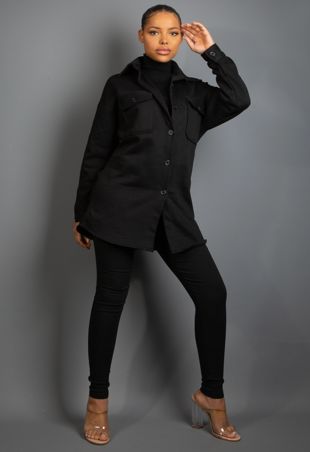 Black Oversized Cotton Blend Shacket