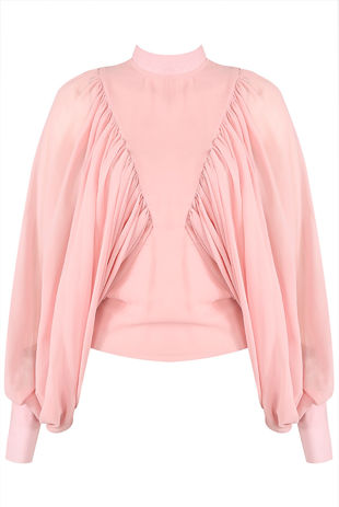 Rose Wing Sleeves Drape Pleated Blouse
