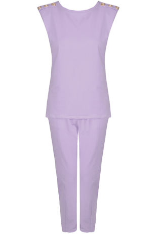 Lilac Golden Button Trim Tops & Trouser Set