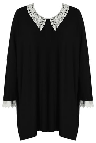 Black Crochet Collar Knitted Jumper