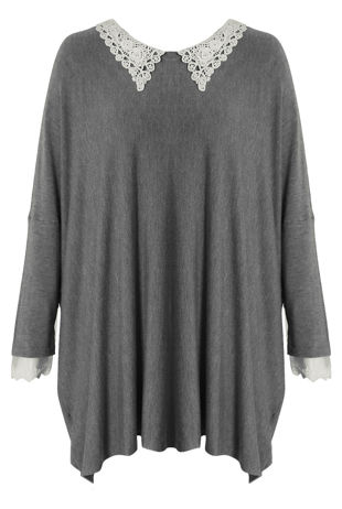 Grey Crochet Collar Knitted Jumper