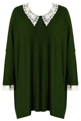 Khaki Crochet Collar Knitted Jumper