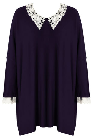 Navy Crochet Collar Knitted Jumper