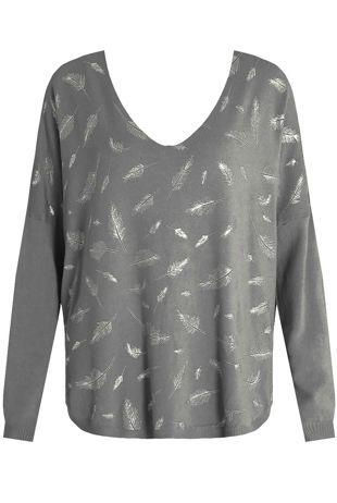 Foil Leaf Print Knitted Grey Jumper