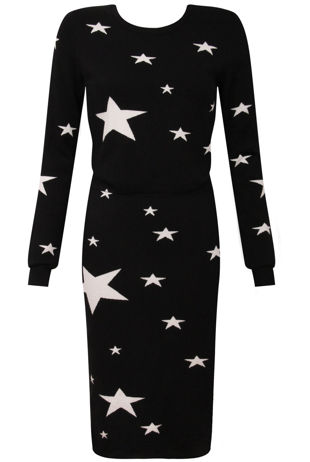 Star Detail Waist Elasticated Black Dress