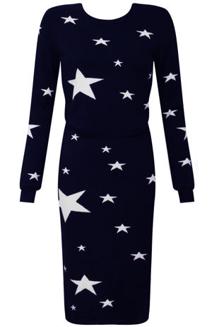 Star Detail Waist Elasticated Navy Dress