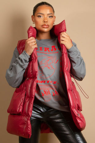 Red Shiny Puffer Gilet