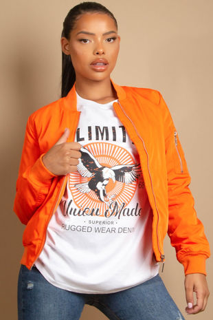 Orange Sleeve Pocket Bomber Jacket 