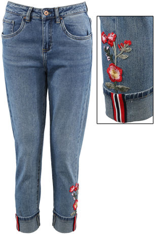 Embroidered Ankle Grazer Mom Jeans