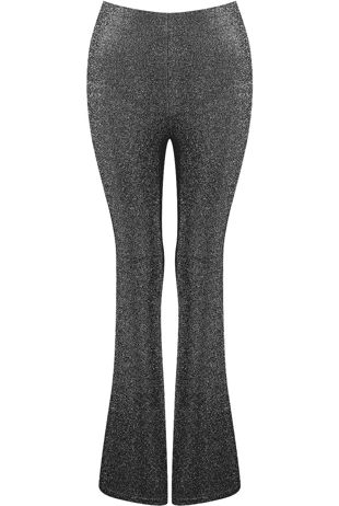 Silver Metallic Knit Bell Bottom Pants