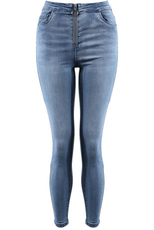 Denim Exposed Zipper Skinny Jeans